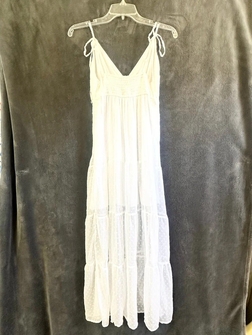 Abercrombie & Fitch White Tiered Maxi Dress with Tie Straps